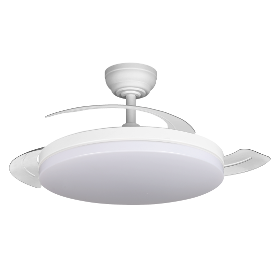 VENTILADOR DE TECHO BLANCO ASPAS RETRACTILES LUZ CCT DIMABLE MOTOR DC SILENCIOSO CONTROL REMOTO , APP BLUETOOTH