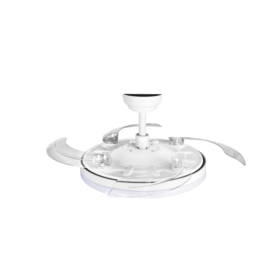 VENTILADOR DE TECHO BLANCO ASPAS RETRACTILES LUZ CCT DIMABLE MOTOR DC SILENCIOSO CONTROL REMOTO , APP BLUETOOTH