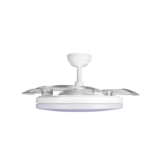 VENTILADOR DE TECHO BLANCO ASPAS RETRACTILES LUZ CCT DIMABLE MOTOR DC SILENCIOSO CONTROL REMOTO , APP BLUETOOTH