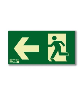 Pegatina señalización flecha izquierda puerta F7038 luminaria emergencia
