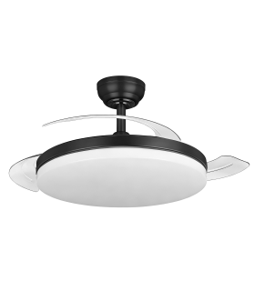 VENTILADOR DE TECHO NEGRO ASPAS RETRACTILES LUZ CCT DIMABLE MOTOR DC SILENCIOSO CONTROL REMOTO , APP BLUETOOTH
