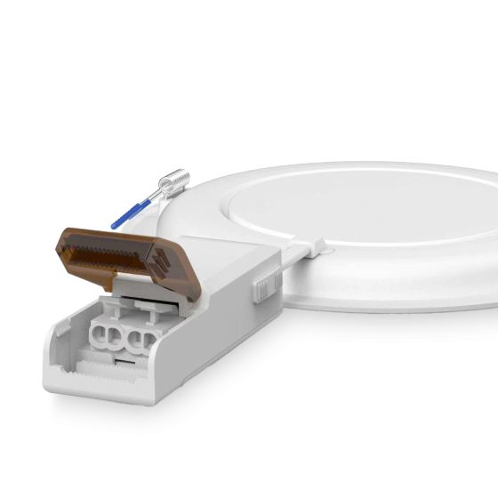 Detalle frontal downlight LED 12W diseño extraplano con selector CCT